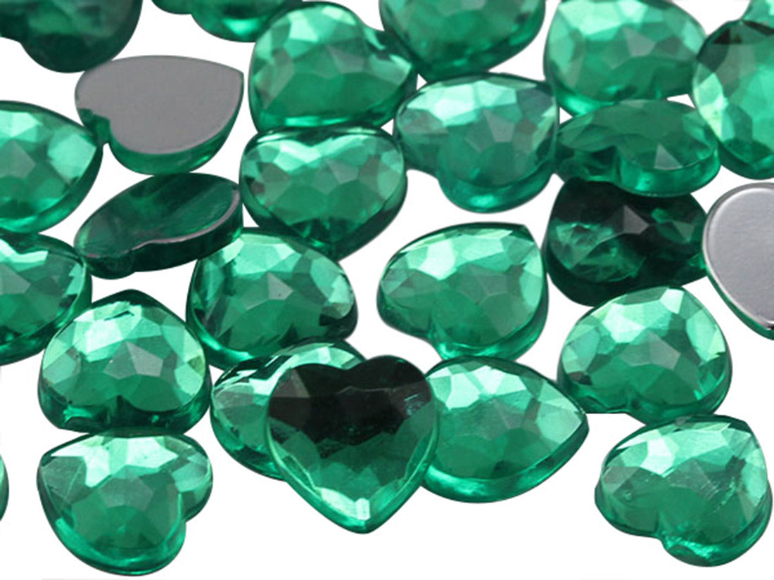Green Xmas Heart Flat Back Gems