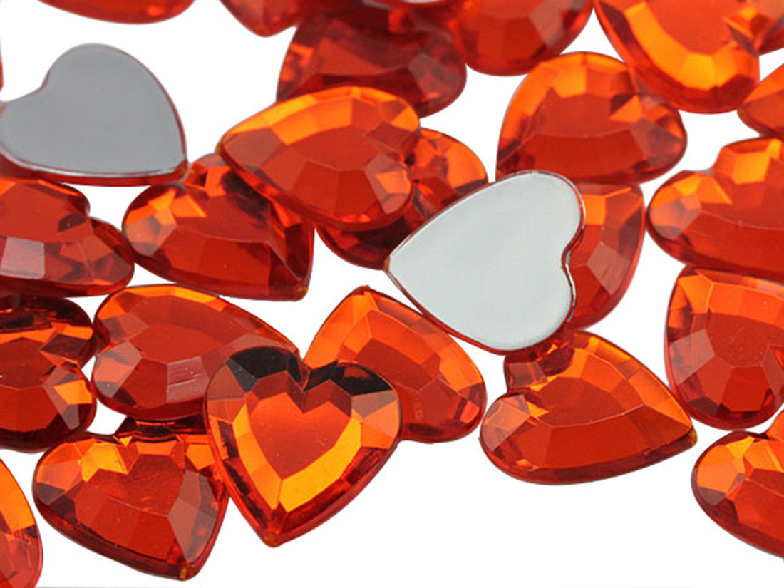 Orange Hyacinth Heart Flat Back Gems - 15mm - 40 Pieces