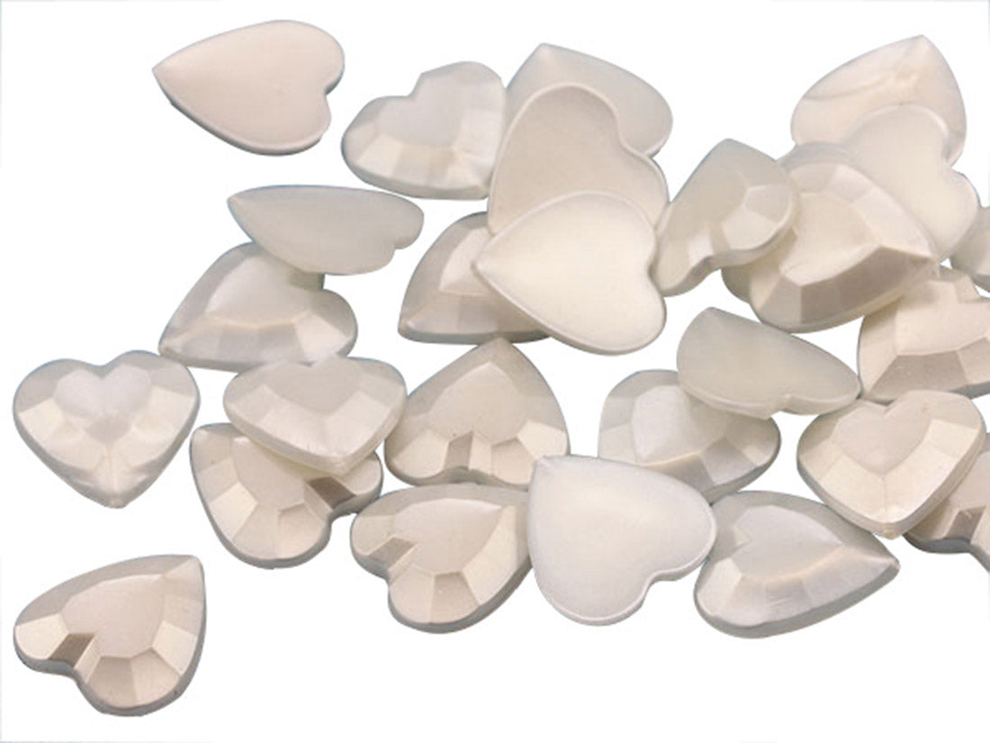 Pearl Heart Flat Back Gems - 15mm - 40 Pieces