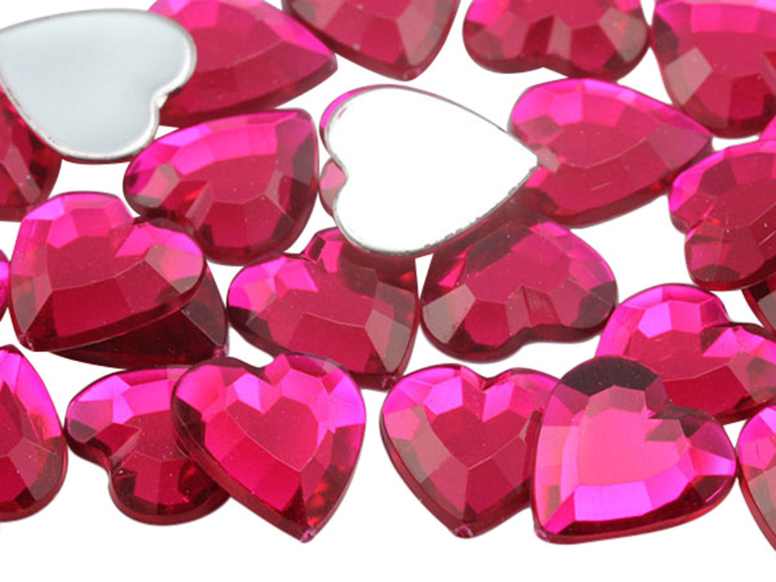 Pink Fuchsia Heart Flat Back Gems