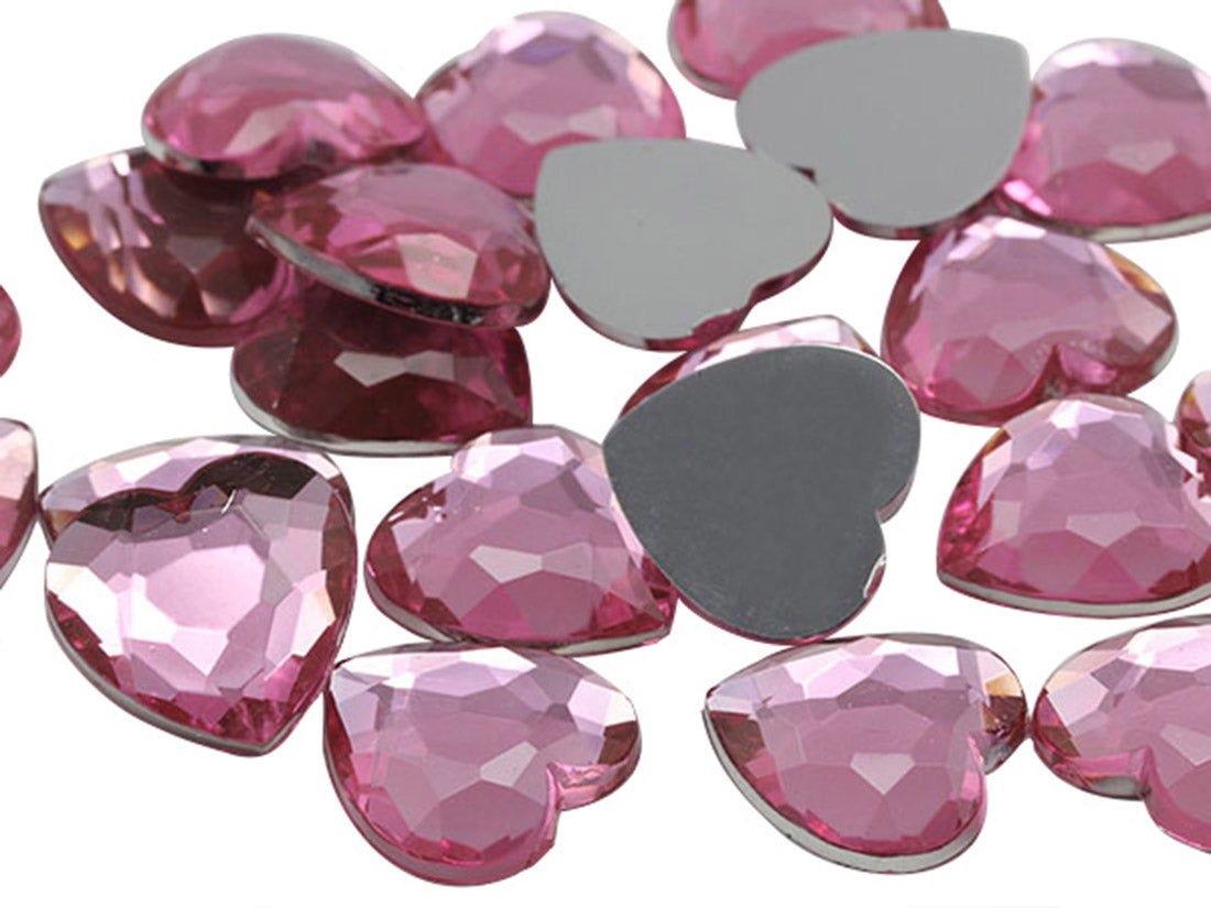 Pink Light Heart Flat Back Gems
