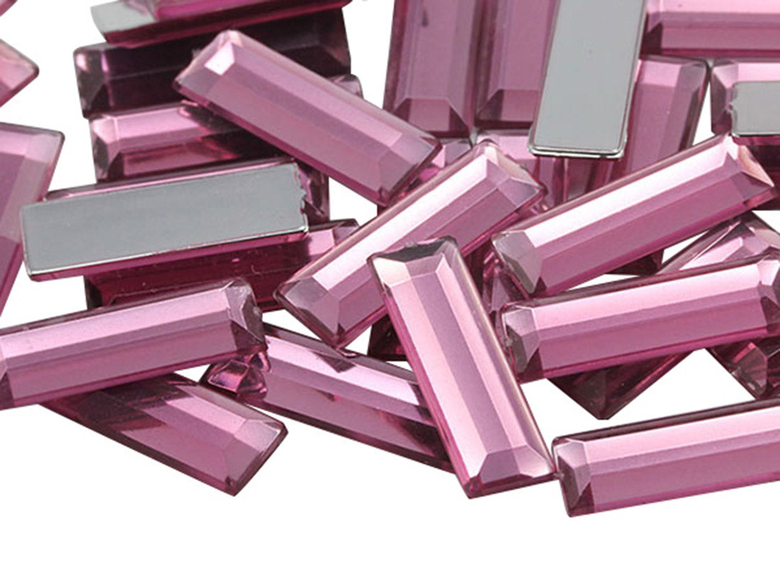 Pink Rose Baguette Flat Back Gems - 22x7mm - 40 Pieces