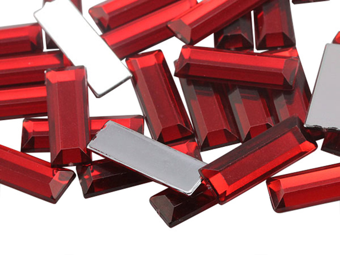 Red Ruby Baguette Flat Back Gems - 22x7mm - 40 Pieces