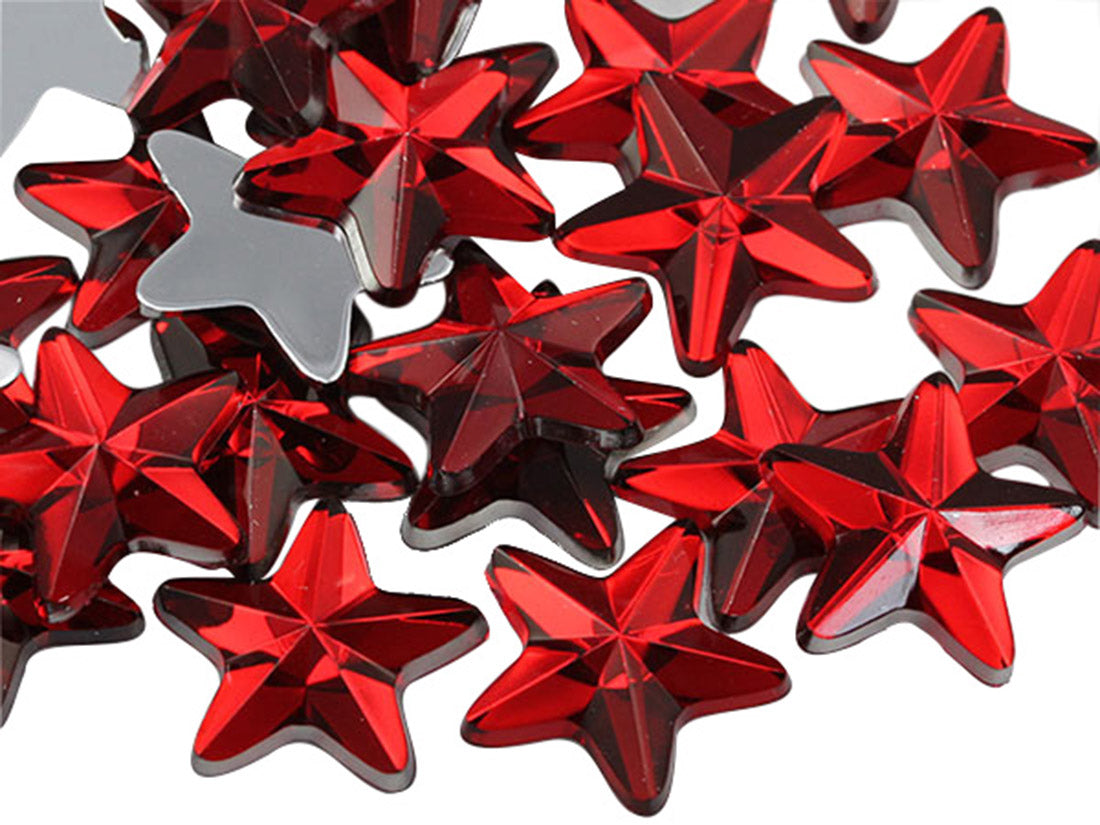 Red Ruby Extra Large Flat Back Star Gems - 31mm - 6 Pieces