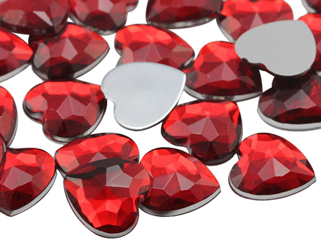 Red Ruby Heart Flat Back Gems