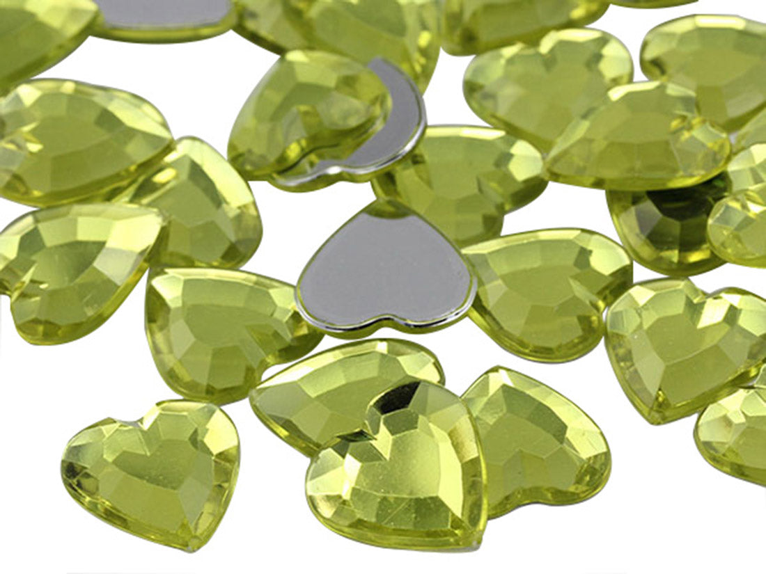 Yellow Jonquil Heart Flat Back Gems - 15mm - 40 Pieces