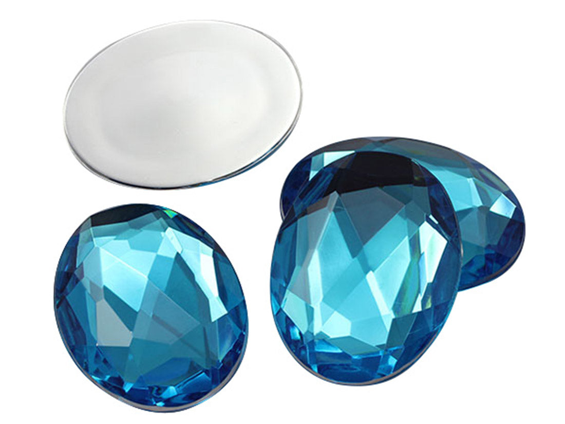 Blue Aqua Flat Back Oval Gems - 25x18mm - 20 Pieces