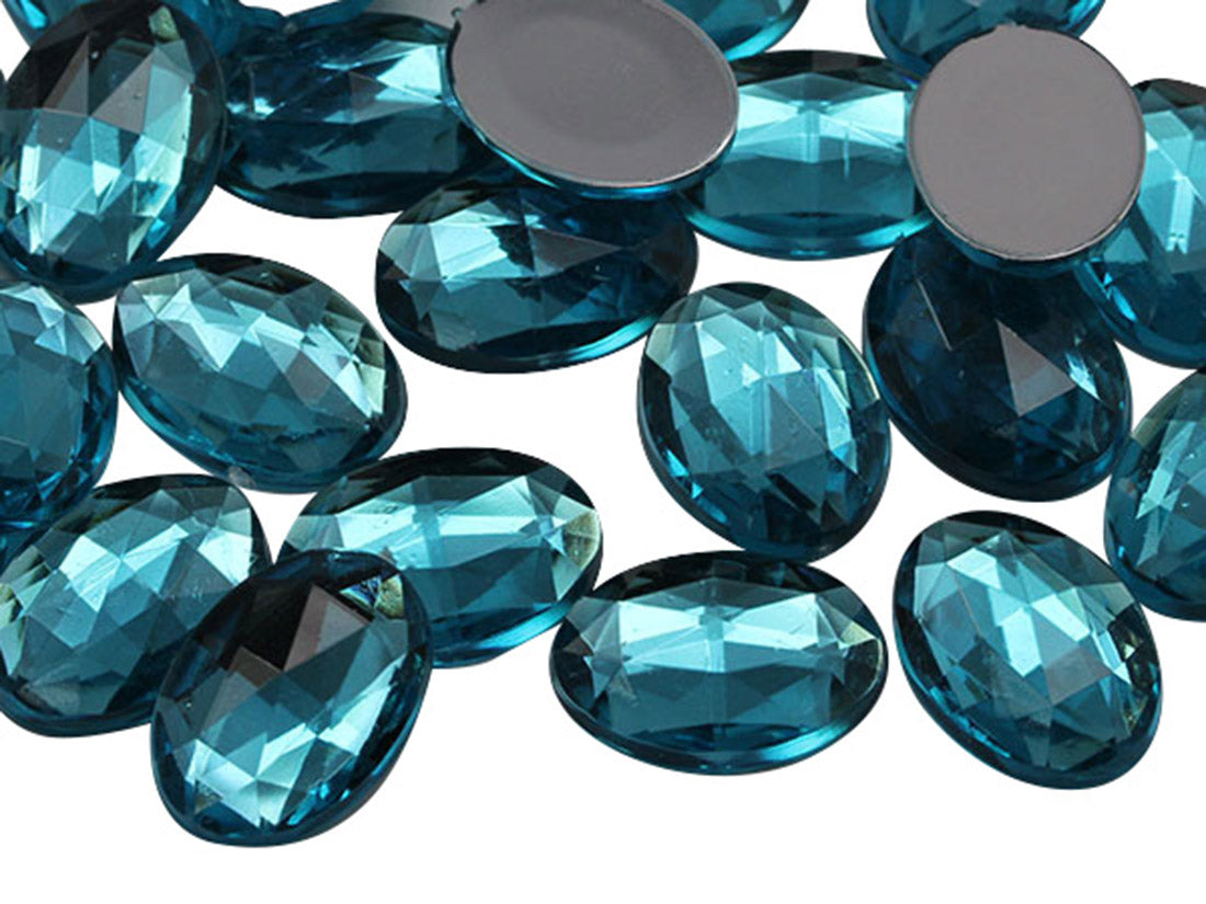 Blue Aquamarine Flat Back Oval Gems