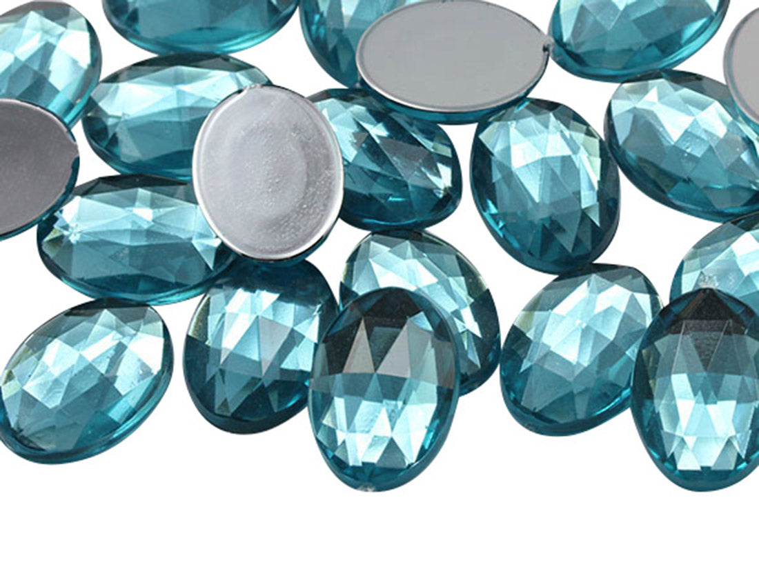 Blue Light Aqua Flat Back Oval Gems