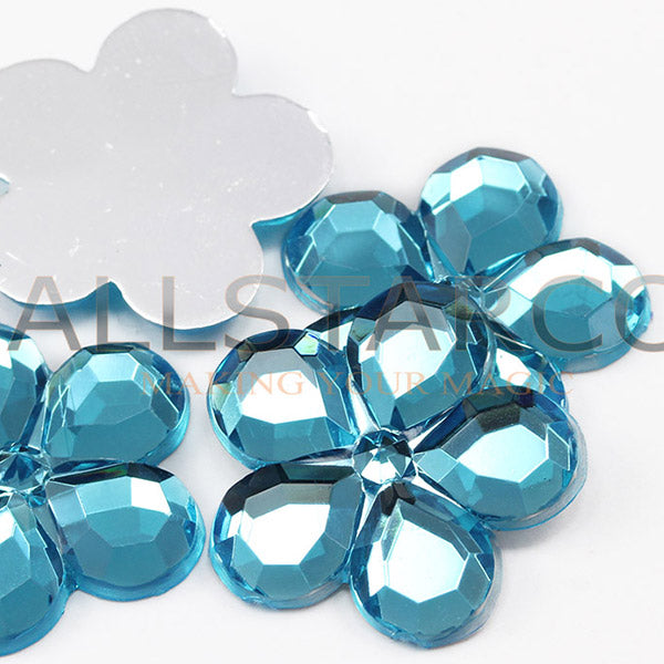Blue Aqua Flat Back Flower Gems - 25mm - 15 Pieces