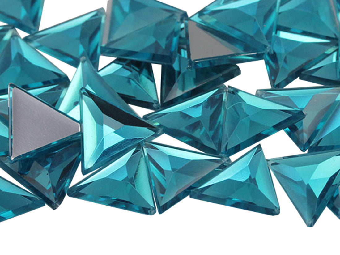 Blue Aquamarine Flat Back Triangle Gems - 13mm - 50 Pieces