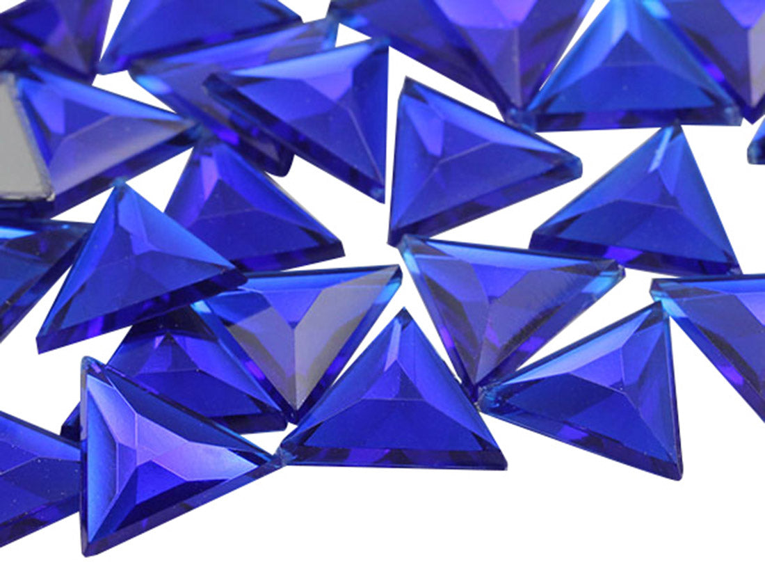 Blue Dark Sapphire Flat Back Triangle Gems - 13mm - 50 Pieces
