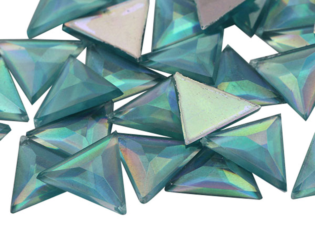 Blue Light Aqua AB Flat Back Triangle Gems - 13mm - 50 Pieces