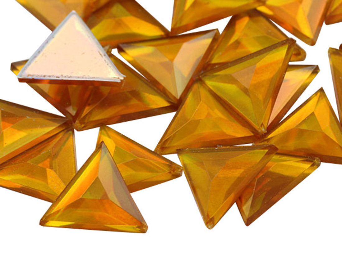 Gold Topaz AB Flat Back Triangle Gems - 13mm - 50 Pieces