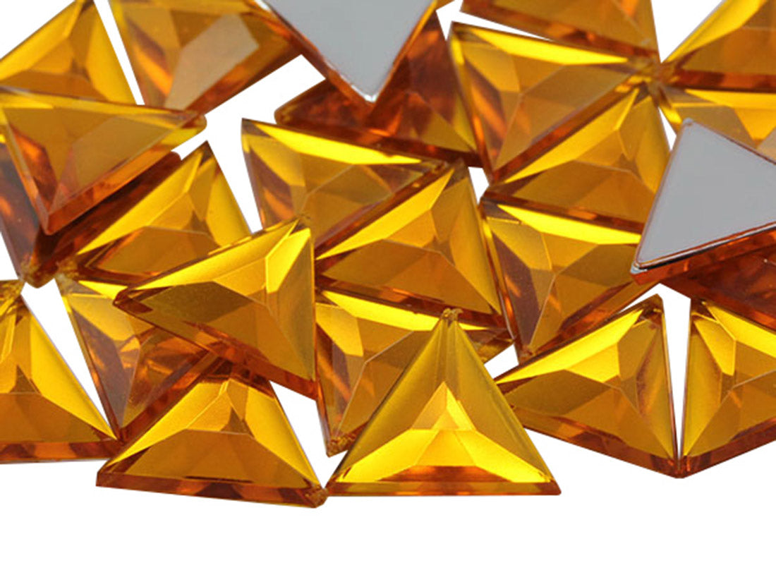 Gold Topaz Flat Back Triangle Gems - 13mm - 50 Pieces