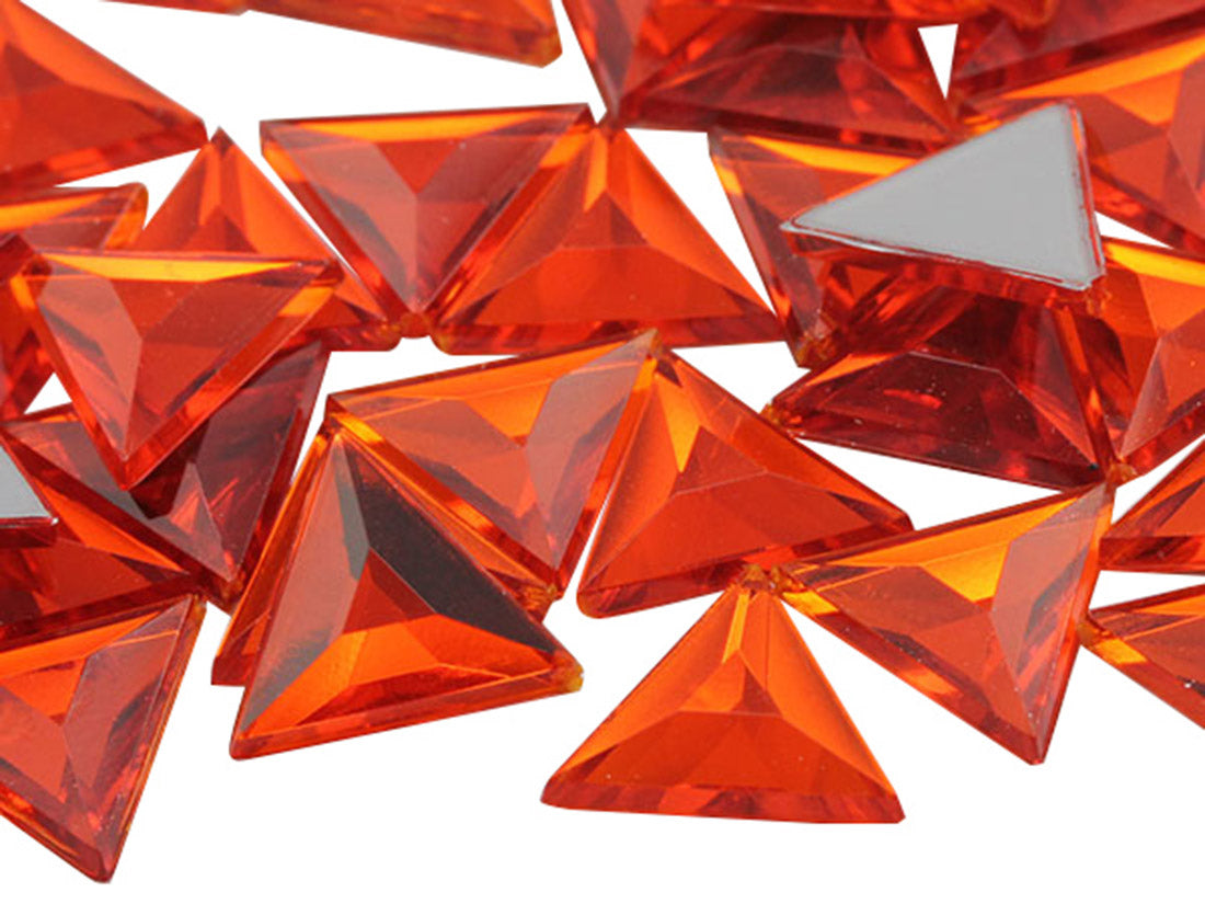Orange Hyacinth Flat Back Triangle Gems - 13mm - 50 Pieces
