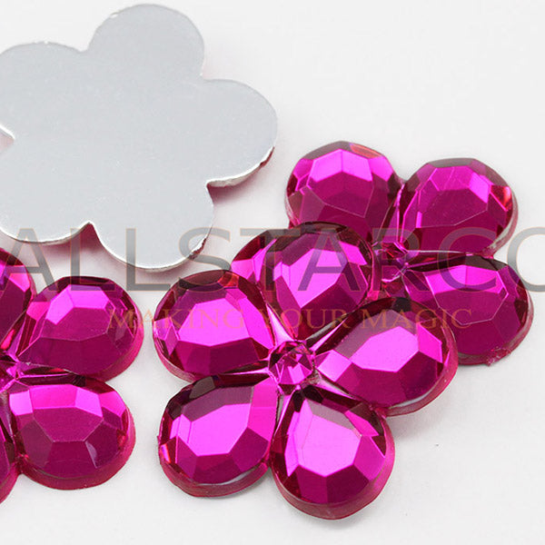 Pink Fuchsia Flat Back Flower Gems - 25mm - 15 Pieces