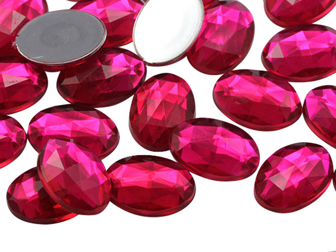 Pink Fuchsia Flat Back Oval Gems - 40x30mm - 4 Pieces
