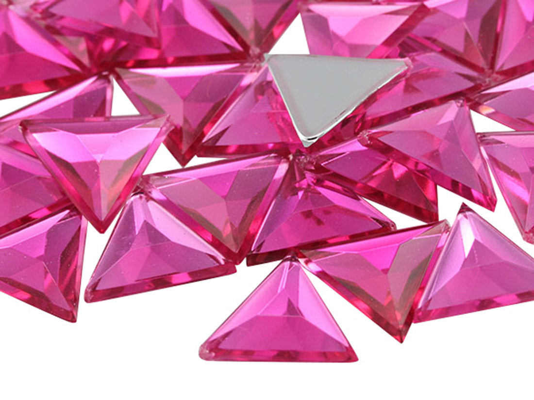 Pink Hot Flat Back Triangle Gems - 13mm - 50 Pieces