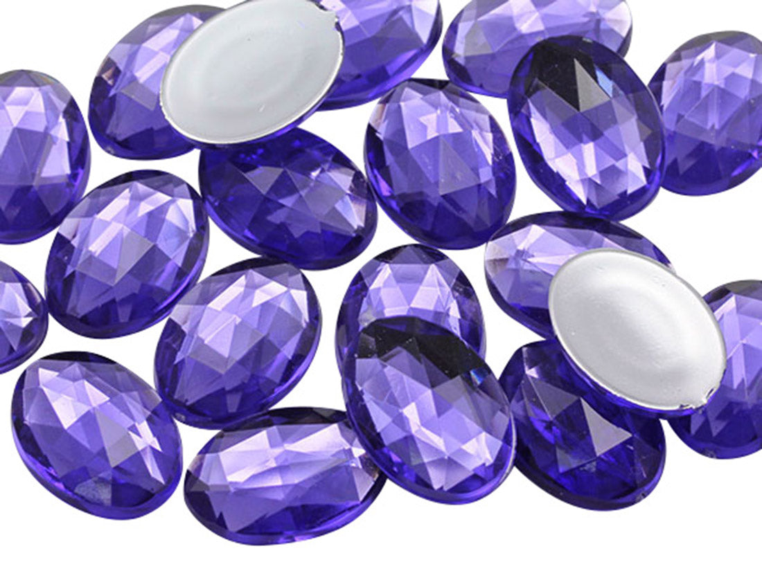 Purple Violet Flat Back Oval Gems - 40x30mm - 4 Pieces