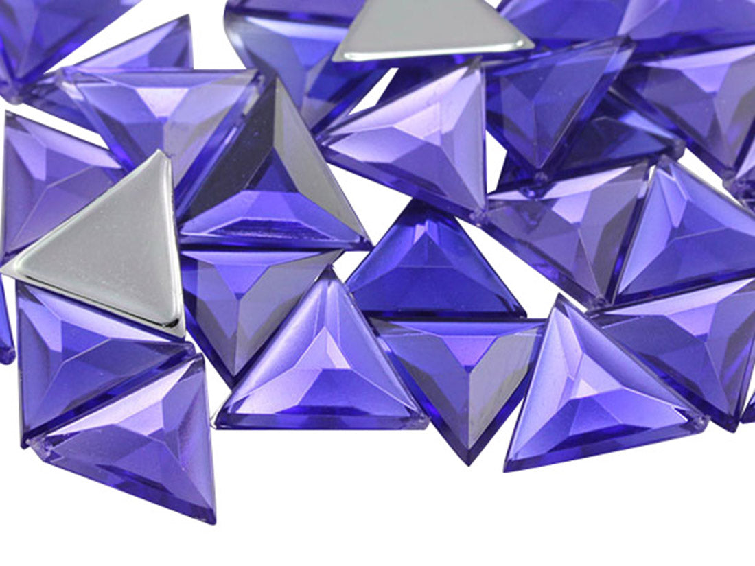 Purple Violet Flat Back Triangle Gems - 13mm - 50 Pieces