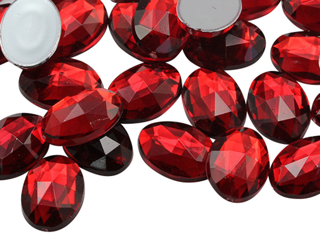 Red Light Siam Flat Back Oval Gems - 6x8mm - 100 Pieces