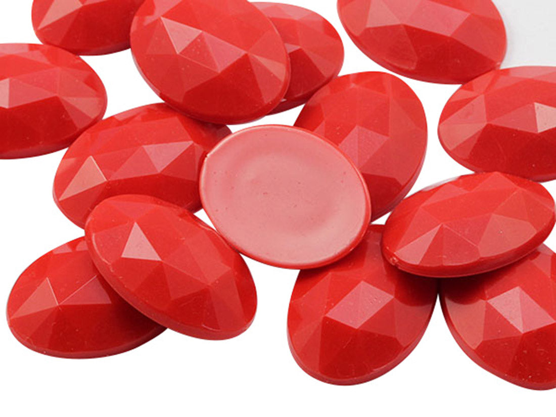 Red Opaque Flat Back Oval Gems - 25x18mm - 20 Pieces
