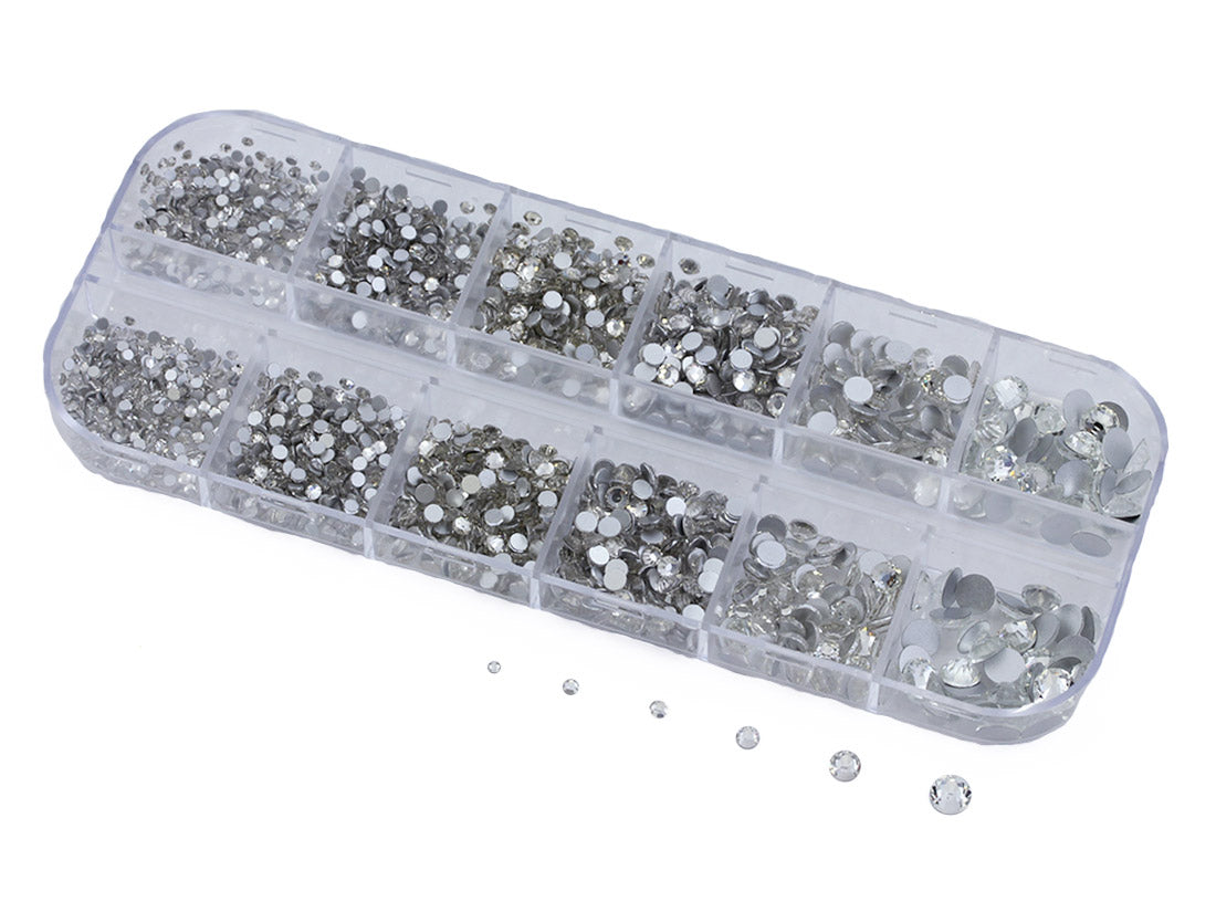 Crystal Clear Flat Back Glass Rhinestones Crystals For Nail Art Kit 6 Sizes (1.4mm - 4.8mm) - Over 2100 Pieces