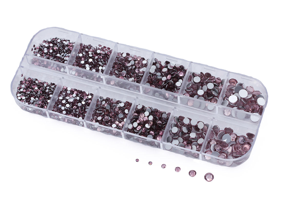 Pink Light Rose Flat Back Glass Rhinestones Crystals For Nail Art Kit 6 Sizes (1.4mm - 4.8mm) - Over 2100 Pieces