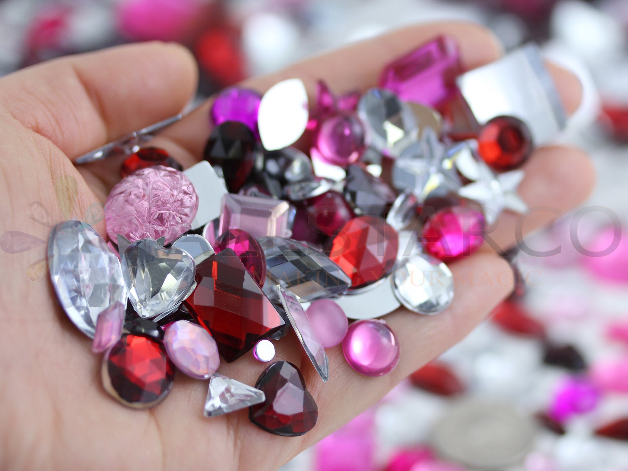 Valentine's Day Holiday Mix Red, Pink & Clear Flat Back Gems In Bulk