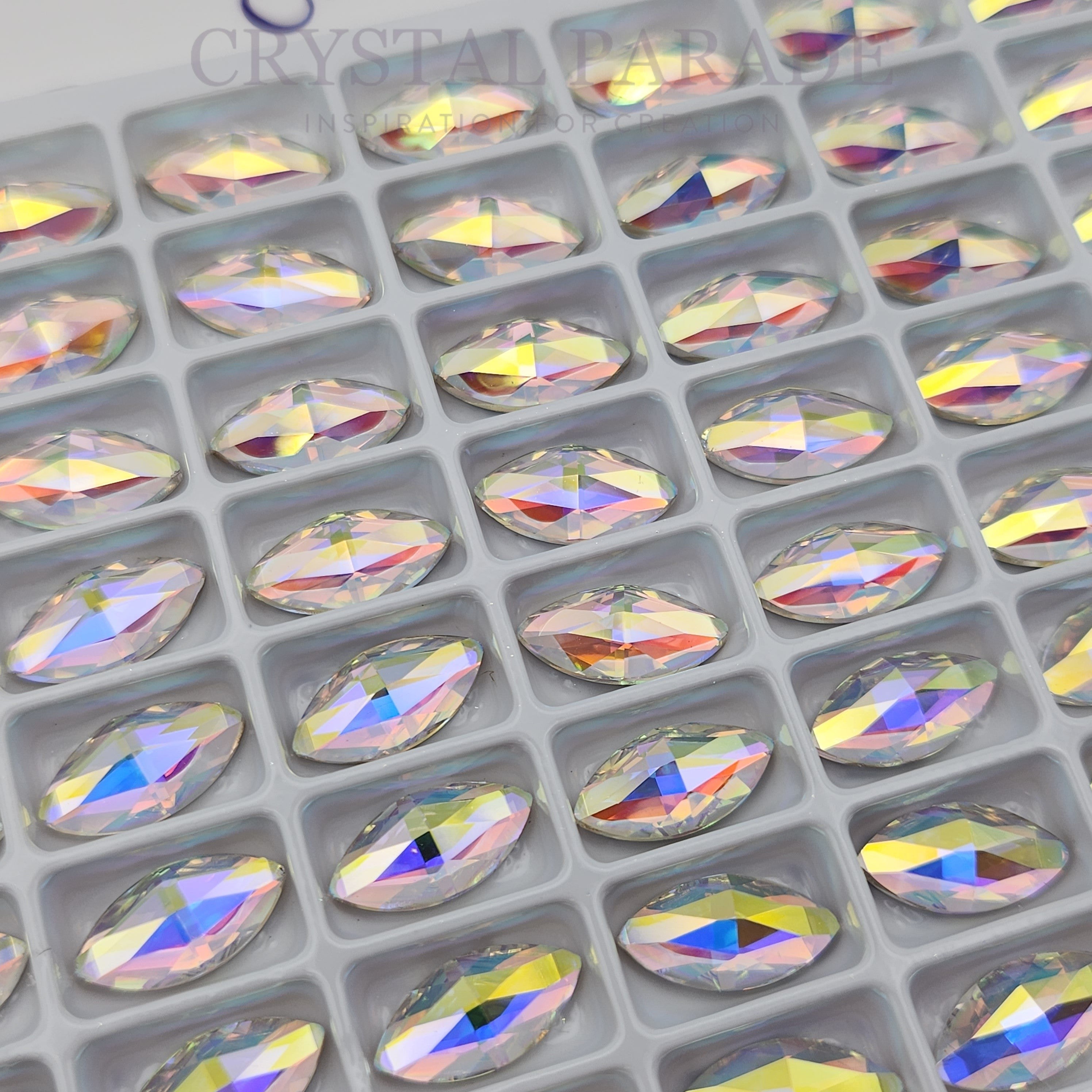 Zodiac Crystal Navettes - AB (No holes) 6x12mm