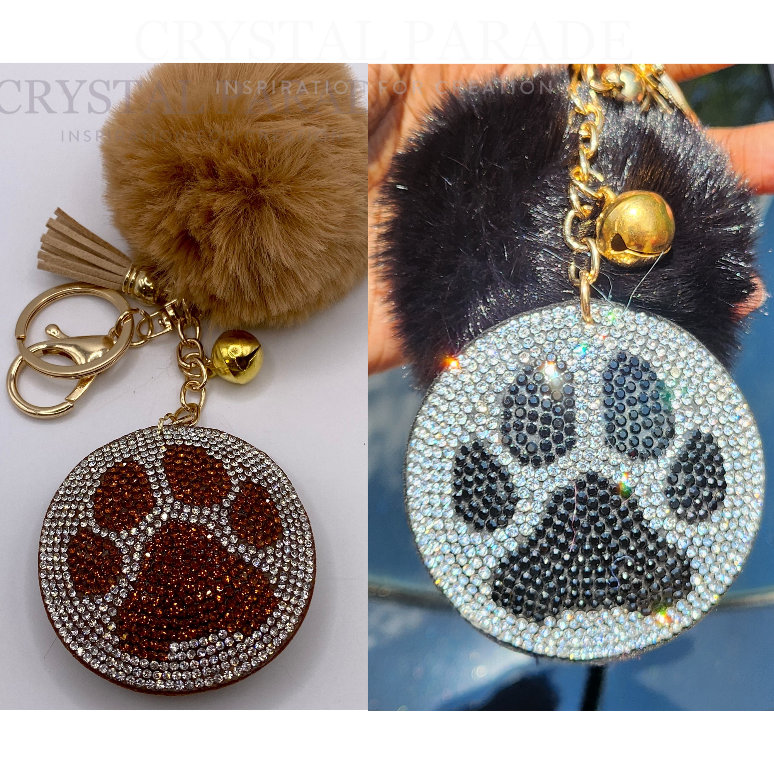 Diamante Paw Print Key Ring with Pom Pom