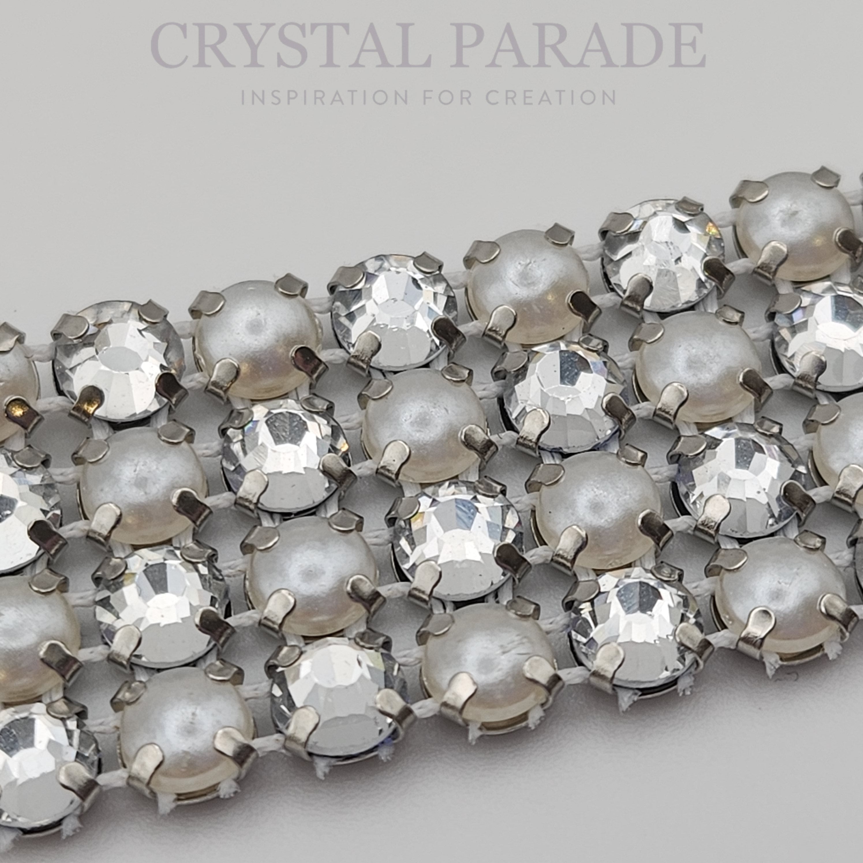 Zodiac Pearl & Clear Crystal Ribbon Banding - 4 rows