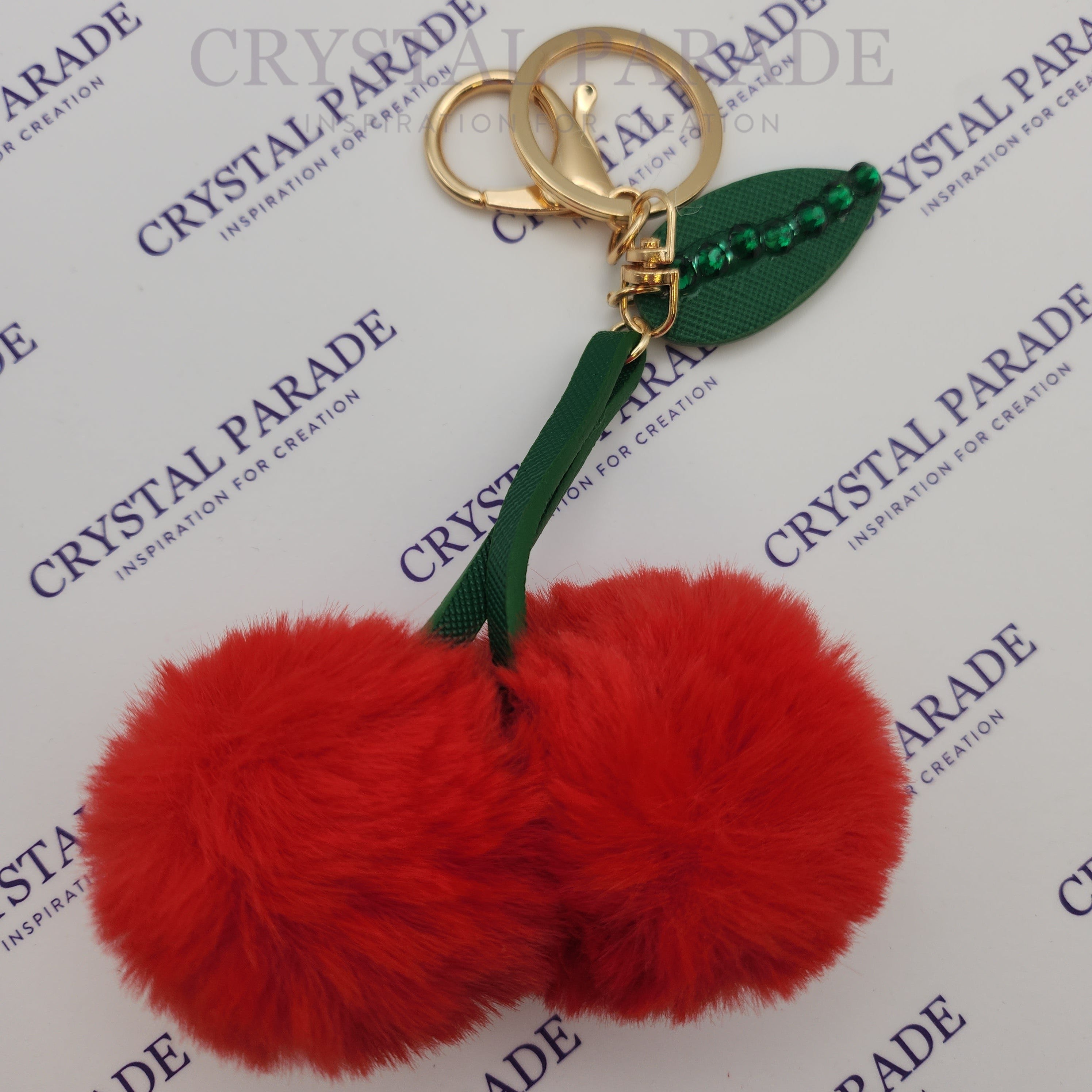 Diamante Cherry Keyring with Pom Pom