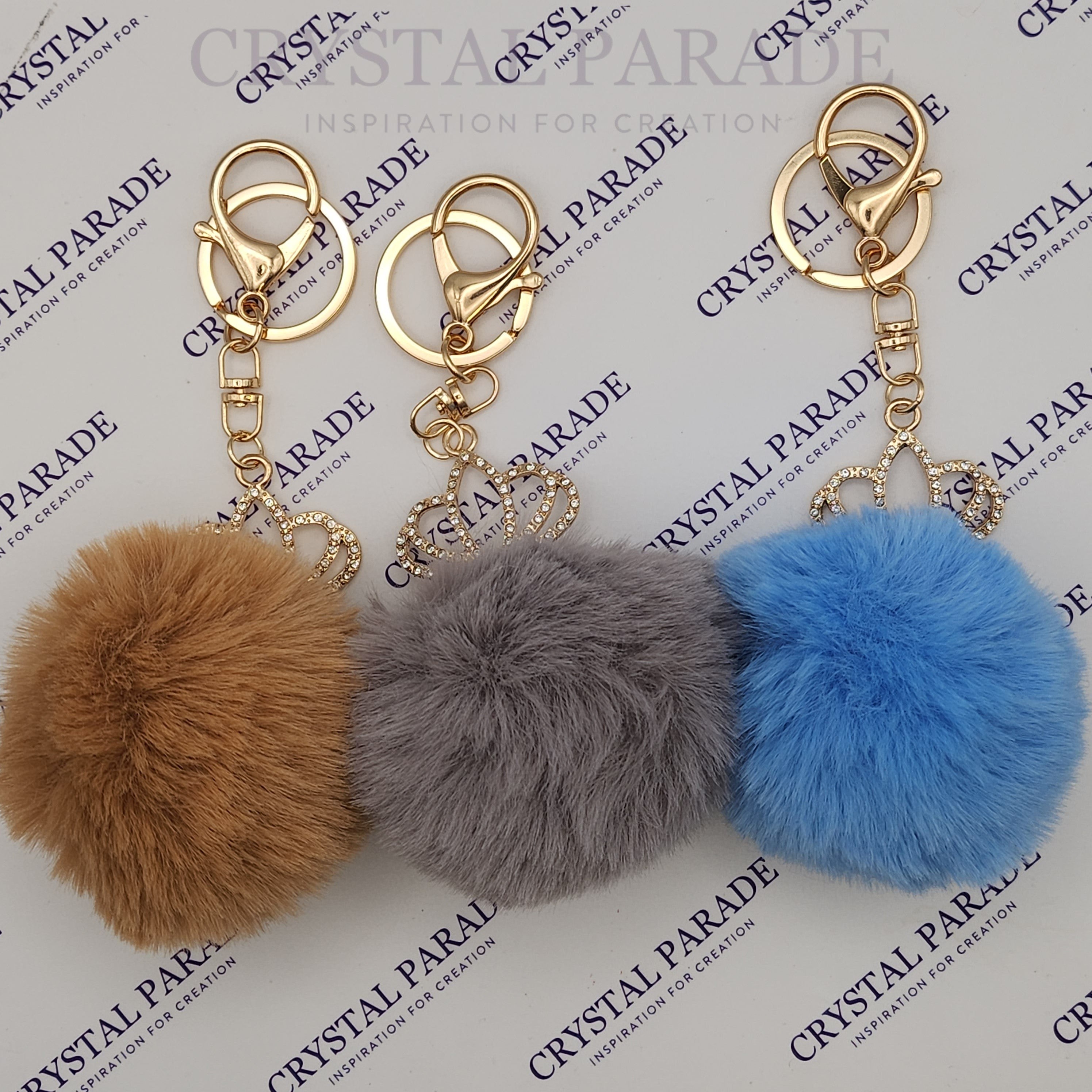 Diamante Crown Keyring with Pom Pom