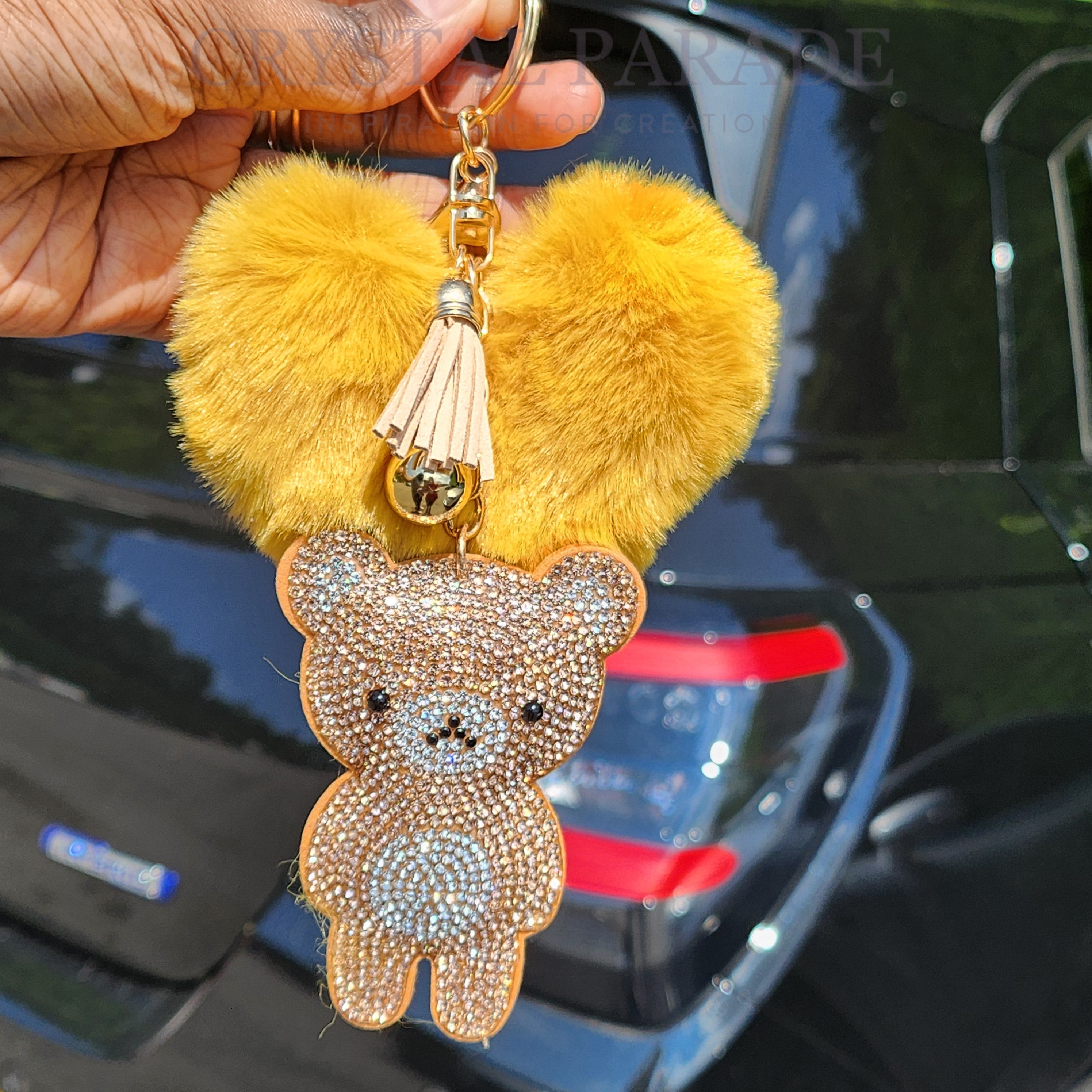 Diamante Teddy Keyring with Pom Pom