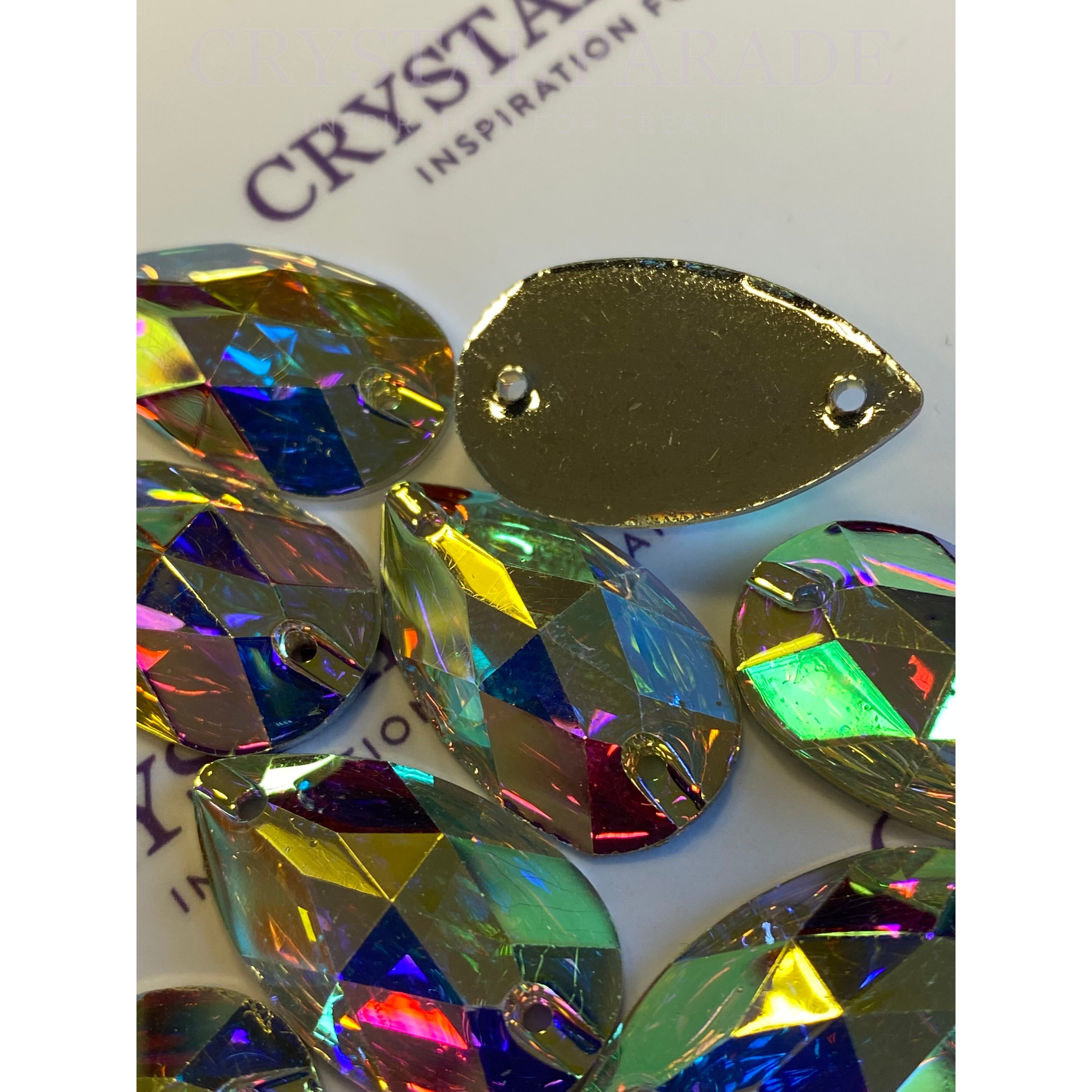 Resin Peardrop Sew on Stone 28 x 17mm Pack of 20 - AB