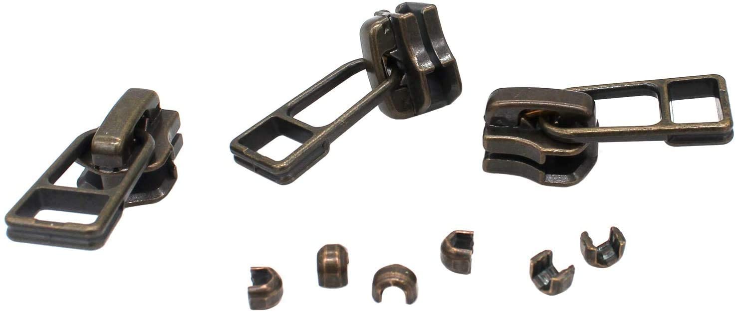 Zipper Repair Kit - #5 Antique Brass YKK Slider with Bell Pull Style - Exposed Fancy Zipper Slider Replacement- 2 Sliders Per Pack - Made in The United States