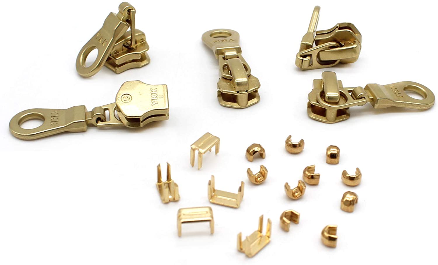 Zipper Repair Kit - #5 YKK Brass Donut Auto Lock Sliders - 5 Sliders Per Pack with Top & Bottom Stoppers Included - Made in The United States