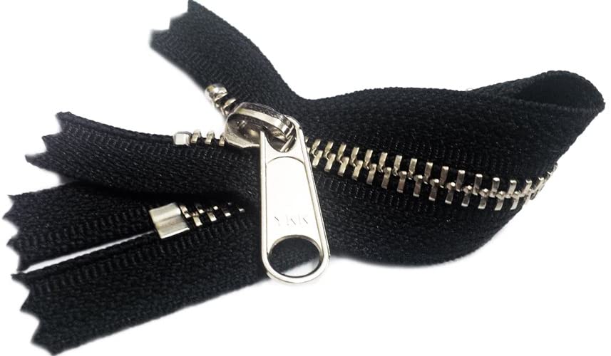 YKK  #5 Nickel Metal Black Long Pull Zipper Closed Bottom