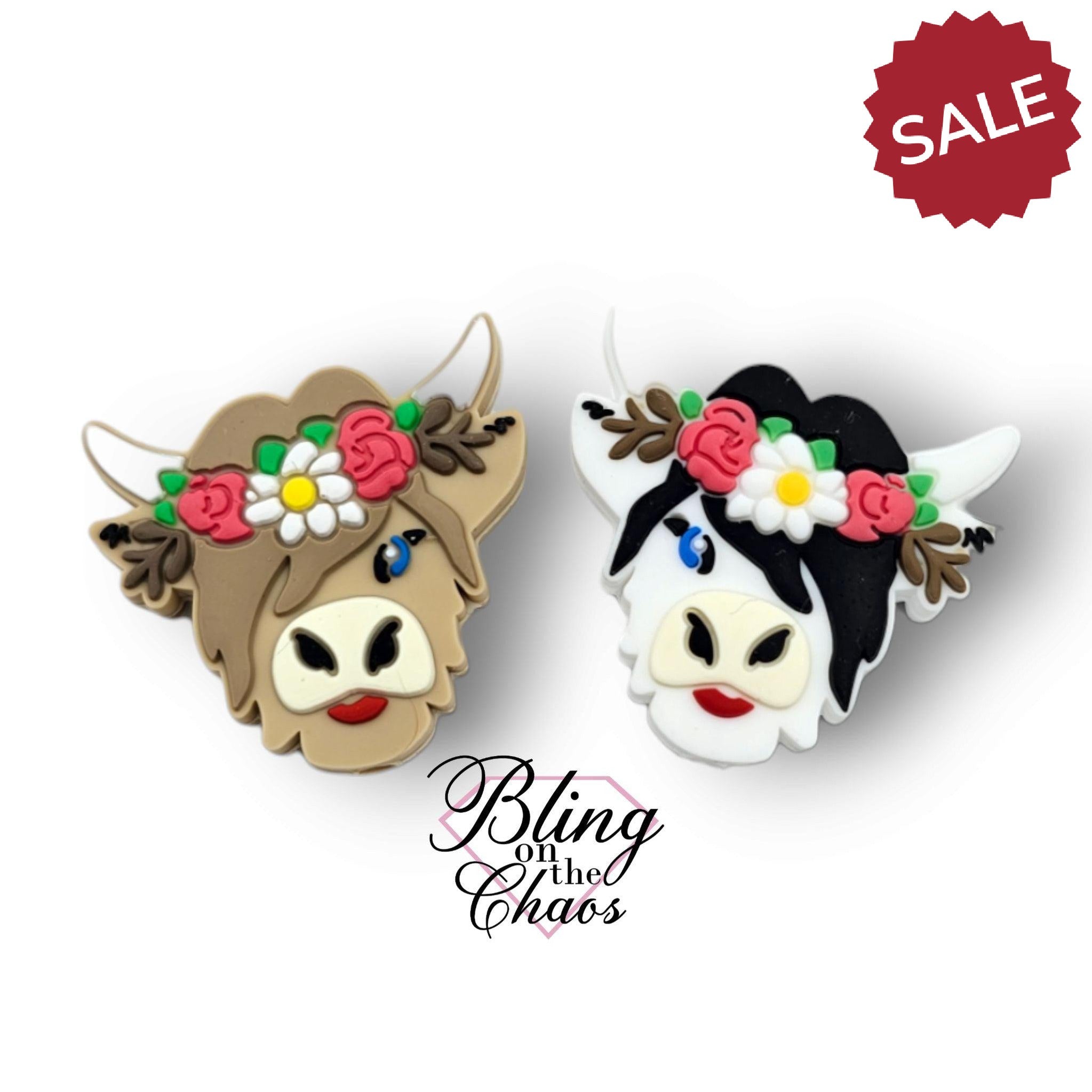 Highland Cow & Flowers