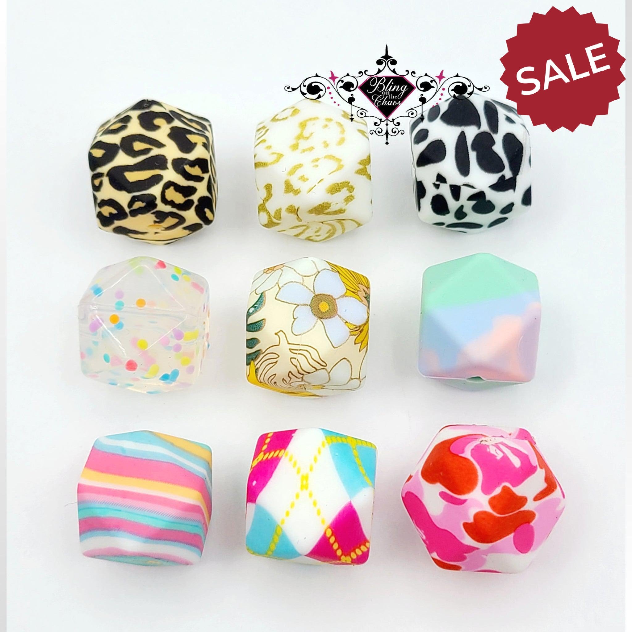 Printed Faceted 17mm Silicone Bead