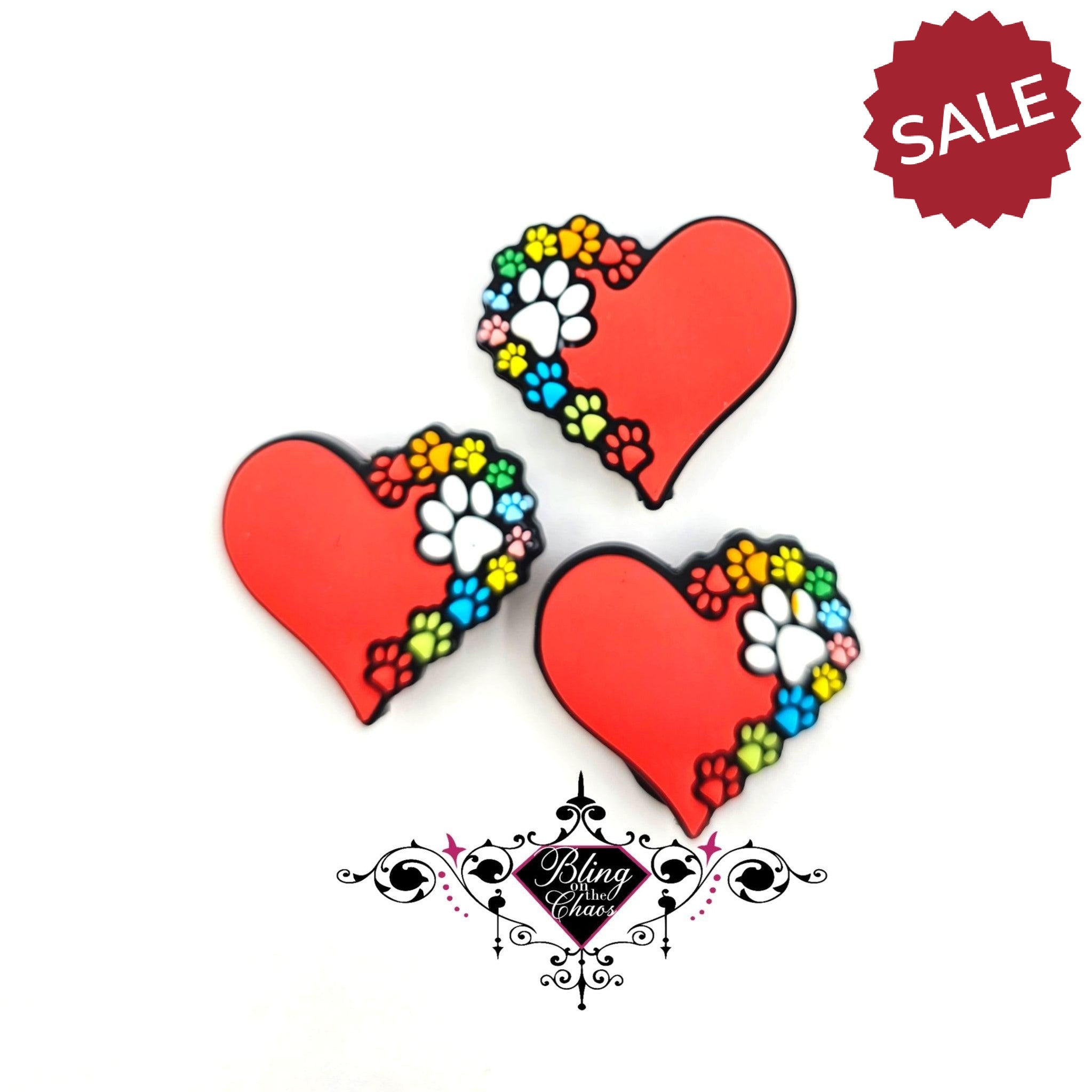 Rainbow Paw Heart Silicone Bead