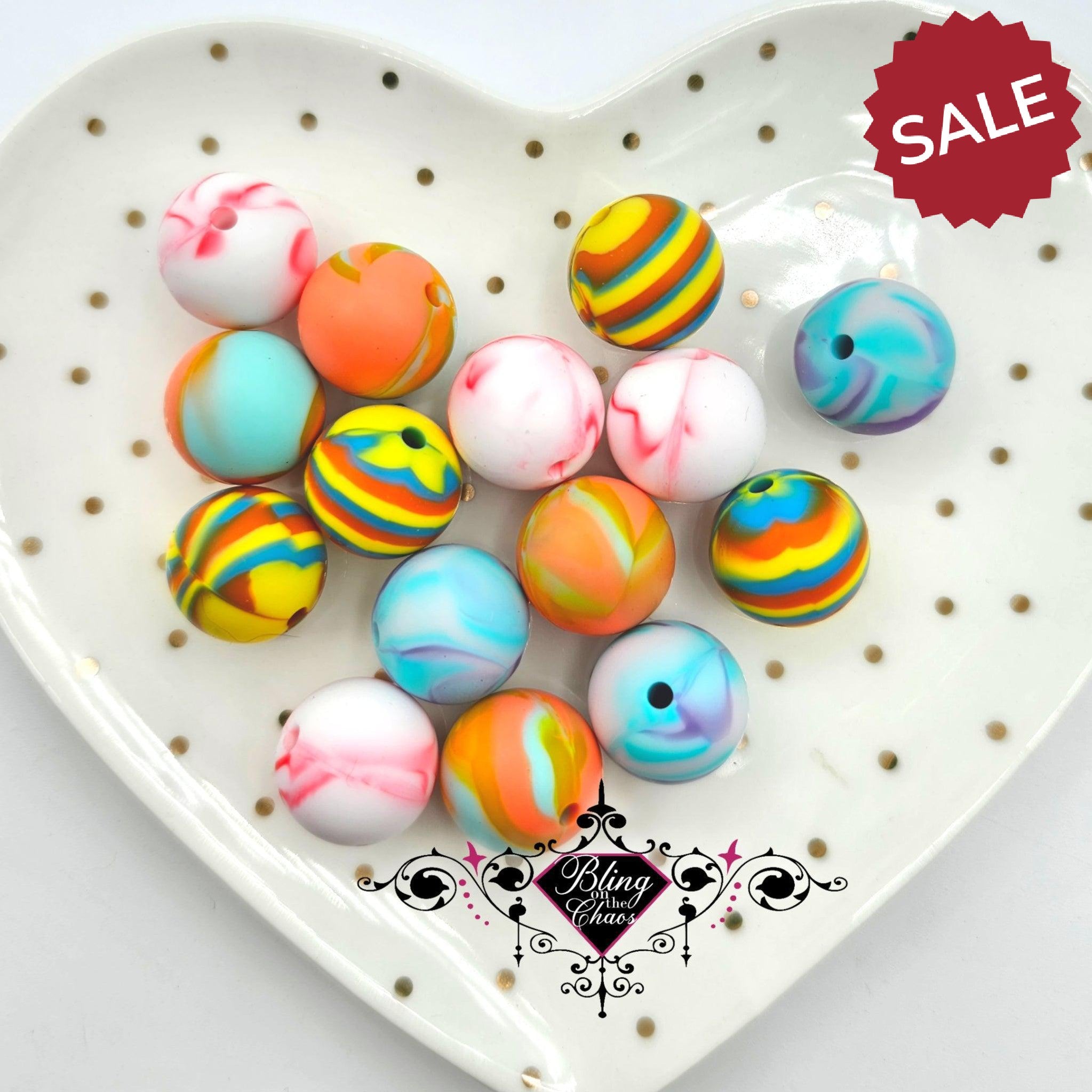 Stripe #2 Pattern 15mm Silicone Bead