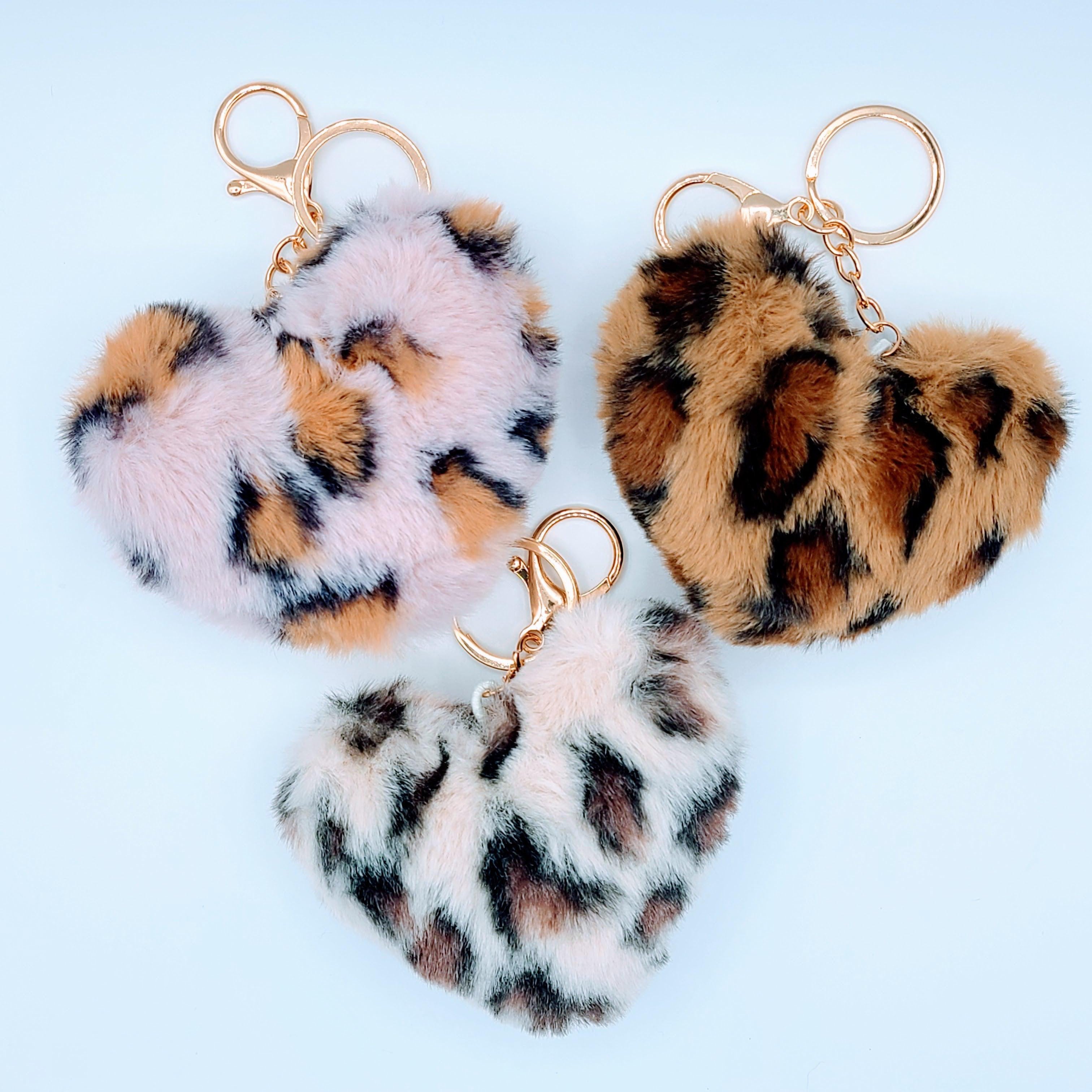 Leopard 4" Print Heart Pompom