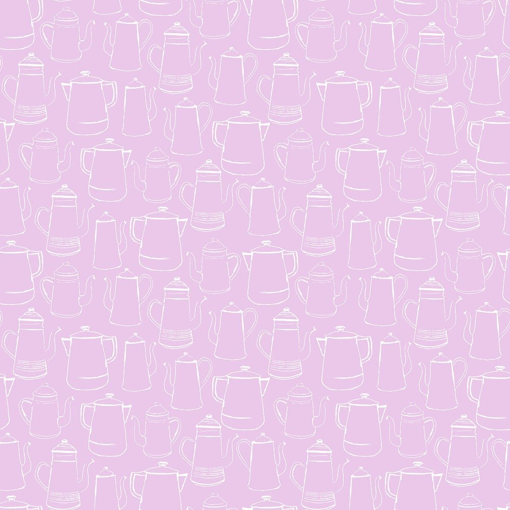 Coffee Lover Sketched Pots Fabric - Lilac