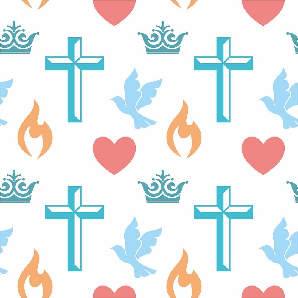 Colorful Christian Symbols Fabric - White