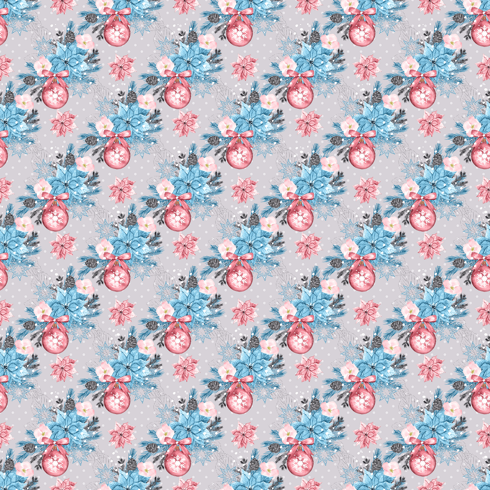 Colorful Ornaments on Polka Dot Fabric - Grey