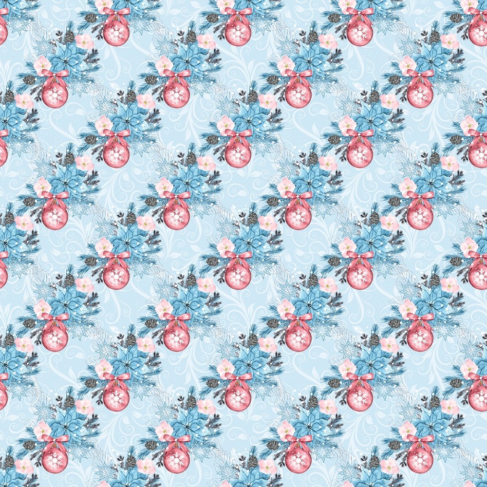 Colorful Ornaments on Swirl Fabric - Blue