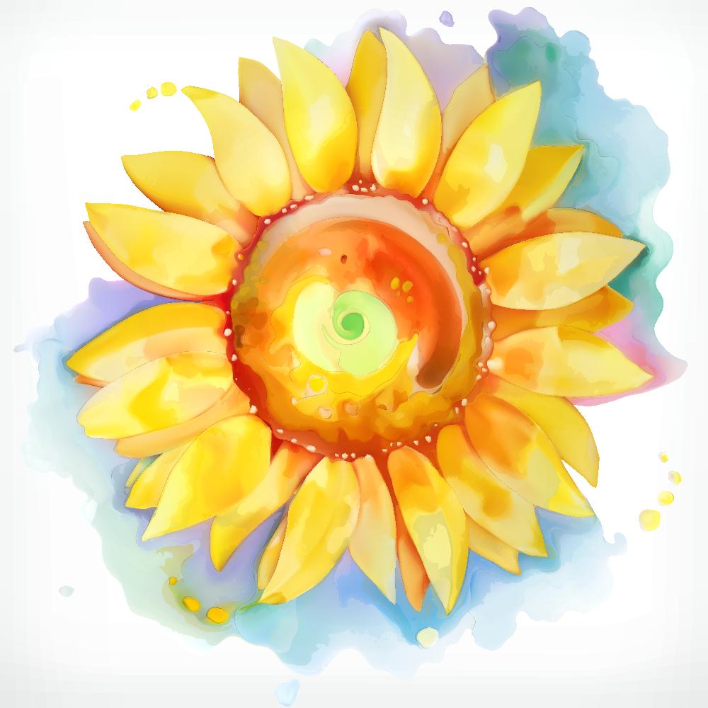 Colorful Watercolor Splash Sunflower Fabric Panel